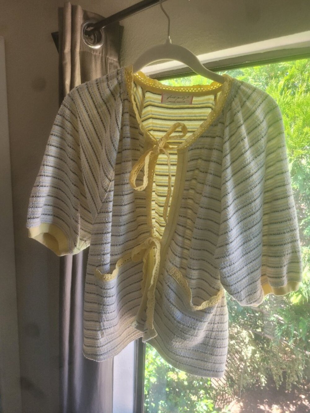 Yellow free people short sleeve sweater with ties